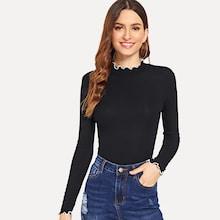 Romwe Contrast Binding Frill Top