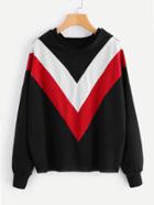 Romwe Hooded Color Block Sweatshirt