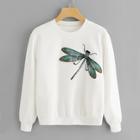 Romwe Dragonfly Embroidered Sweatshirt