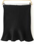 Romwe Flounced Hem Jersey Black Skirt