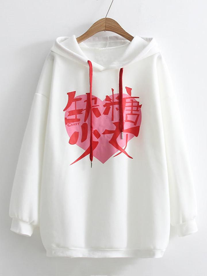 Romwe Heart Print Boyfriend Hoodie