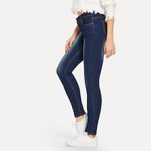 Romwe Pocket Decoration Washed Jeans