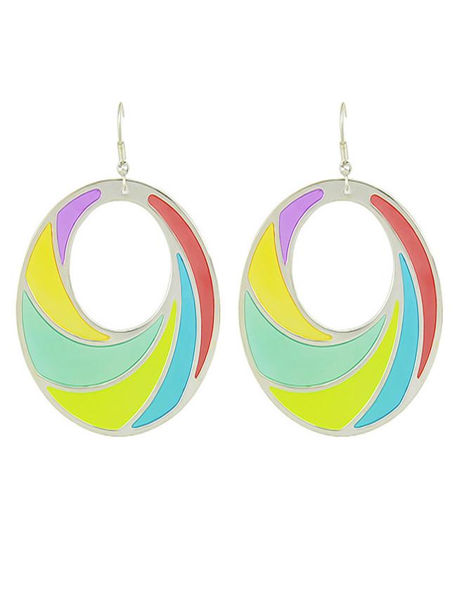 Romwe Colorful Alloy Enamel Women Hoop Earrings
