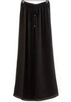 Romwe Black Drawstring Waist Pleated Split Skirt