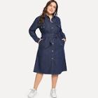 Romwe Plus Self Tie Collar Denim Dress