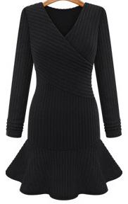 Romwe V Neck Flouncing Knit Sweater