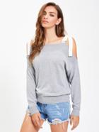 Romwe Contrast Ribbon Tie Shoulder Jumper