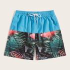 Romwe Guys Tropical Print Knot Font Bermuda Shorts