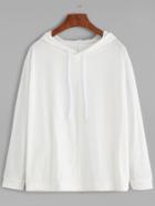 Romwe White Drawstring Hooded Sweatshirt