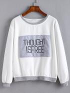 Romwe White Contrast Trim Embroidered Patch Sweatshirt