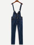 Romwe Blue Button Front Overall Jeans