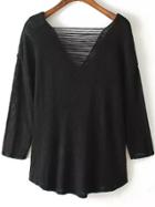 Romwe V Neck Hollow Black Sweater
