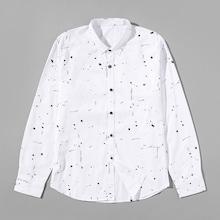 Romwe Men Paint Splatter Curved Hem Shirt