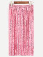 Romwe Pink Sequin Flare Skirt