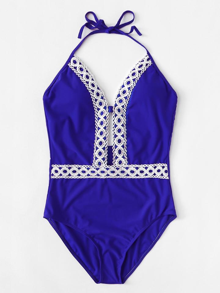 Romwe Crochet Lace Detail Swimsuit