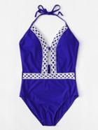 Romwe Crochet Lace Detail Swimsuit