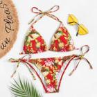 Romwe Random Floral Halter Top With Tie Side Bikini Set