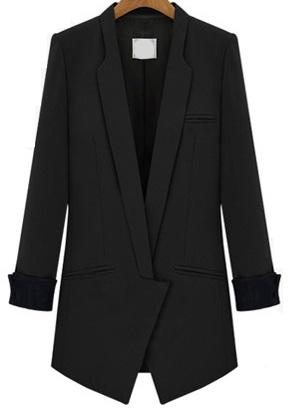 Romwe Lapel Fitted Black Blazer