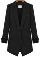 Romwe Lapel Fitted Black Blazer