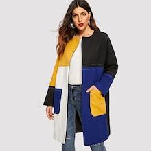 Romwe Open Front Color-block Pocket Patch Coat