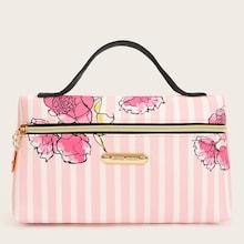 Romwe Flower Pattern Striped Makeup Bag With Handle Strap