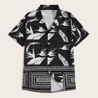 Romwe Guys Bird And Palm Leaf Print Shirt