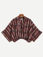 Romwe Multicolor Floral Print Crop  Wrap Blouse