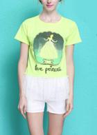 Romwe Contrast Lace Hem Princess Print T-shirt