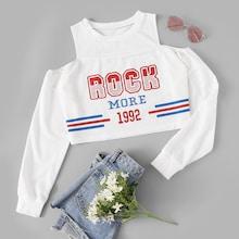 Romwe Letter Print Cold-shoulder Tee