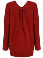 Romwe V Neck Slit Bandage High Low Sweater