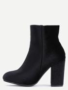 Romwe Black Velvet Chunky Heel Boots