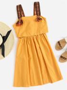 Romwe Taped Fringe Strap Knot Open Back Layered Dress