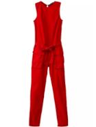 Romwe Sleeveless Pockets Belt Red Jumpsuit