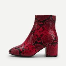 Romwe Snakeskin Pattern Block Heeled Ankle Boots