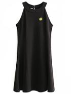 Romwe Black Embroidered Halter Sleeveless Dress