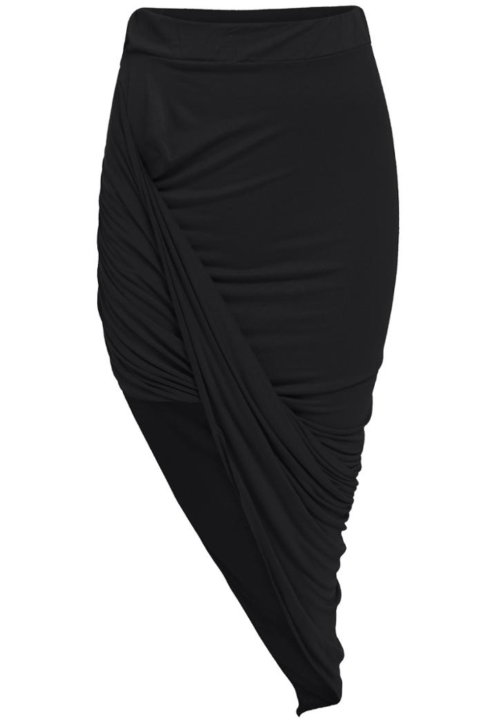 Romwe Black Slim Bodycon Asymmetrical Skirt