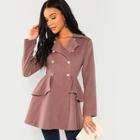 Romwe Double Breasted Collar Neck Solid Coat