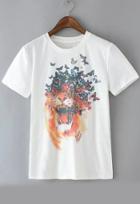 Romwe Butterfly Lion Print T-shirt