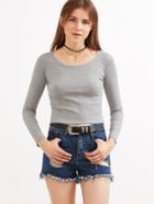 Romwe Heather Grey Ribbed Crop T-shirt