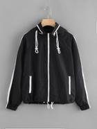 Romwe Drawstring Hem Detachable Hood Windbreaker Jacket