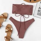 Romwe Lace-up Plain Bikini Set