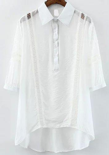 Romwe Lapel Dip Hem Hollow Blouse