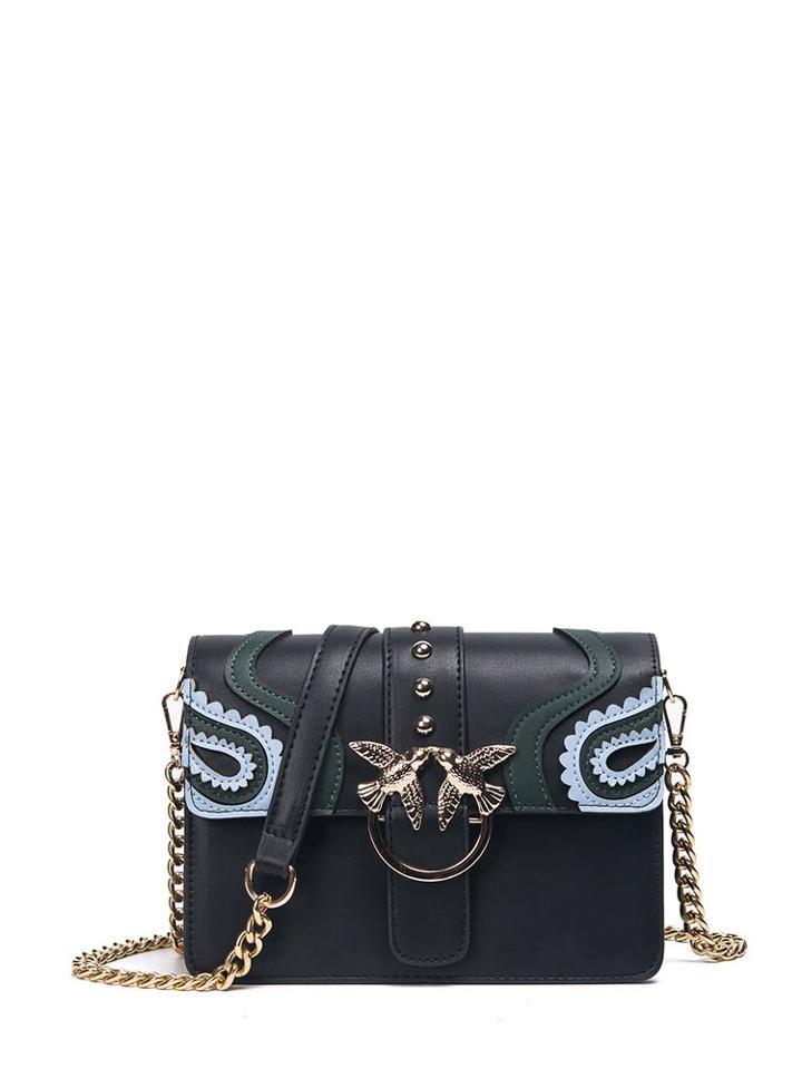 Romwe Double Bird Detail Flap Chain Bag