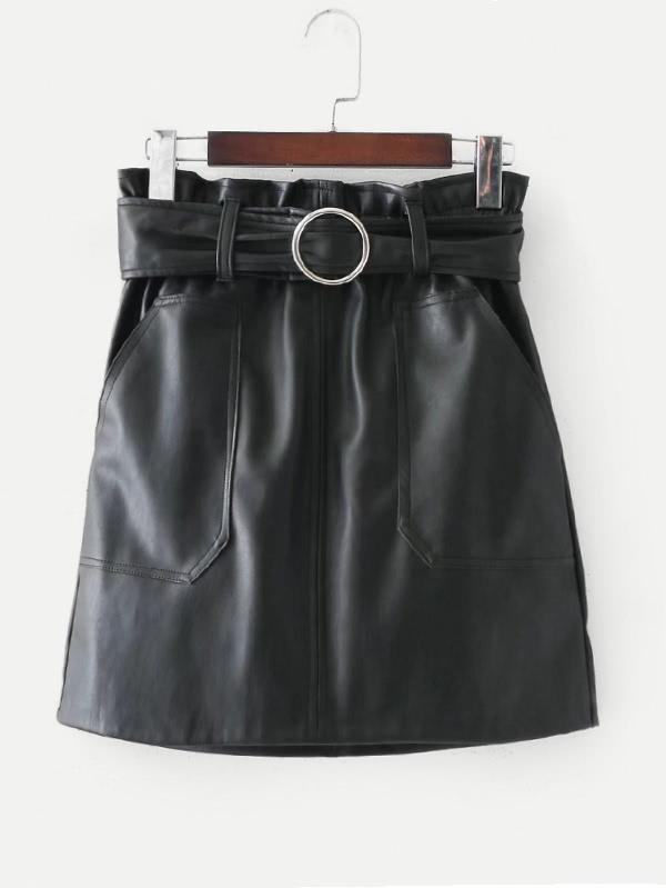 Romwe Self Tie Pu Skirt
