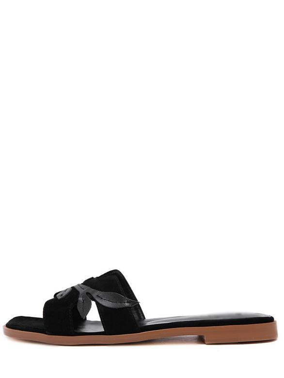 Romwe Black H-strap Leaves Casual Flats