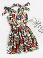 Romwe Self Tie Shoulder Floral Print Random Cami Dress