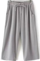 Romwe Drawstring Straight Chiffon Grey Pant