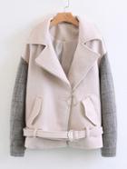 Romwe Contrast Plaid Sleeve Jacket With Belt