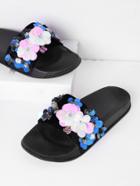 Romwe Sequin Flower Applique Flat Sliders