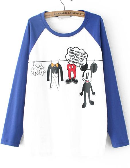 Romwe Mickey Clothesline Print Blue T-shirt